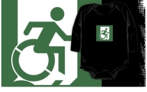 Accessible Means of Egress Icon Exit Sign Wheelchair Wheelie Running Man Symbol by Lee Wilson PWD Disability Emergency Evacuation Kids T-shirt 71