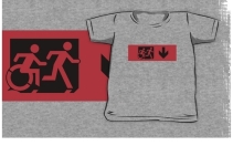 Accessible Means of Egress Icon Exit Sign Wheelchair Wheelie Running Man Symbol by Lee Wilson PWD Disability Emergency Evacuation Kids T-shirt 80
