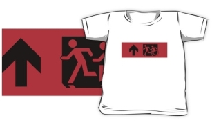 Accessible Means of Egress Icon Exit Sign Wheelchair Wheelie Running Man Symbol by Lee Wilson PWD Disability Emergency Evacuation Kids T-shirt 86