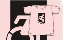 Accessible Means of Egress Icon Exit Sign Wheelchair Wheelie Running Man Symbol by Lee Wilson PWD Disability Emergency Evacuation Kids T-shirts 105