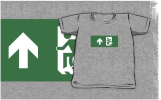Accessible Means of Egress Icon Exit Sign Wheelchair Wheelie Running Man Symbol by Lee Wilson PWD Disability Emergency Evacuation Kids T-shirts 119