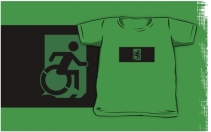Accessible Means of Egress Icon Exit Sign Wheelchair Wheelie Running Man Symbol by Lee Wilson PWD Disability Emergency Evacuation Kids T-shirts 136