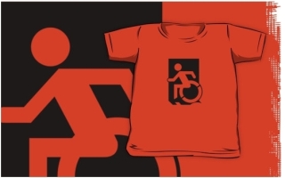 Accessible Means of Egress Icon Exit Sign Wheelchair Wheelie Running Man Symbol by Lee Wilson PWD Disability Emergency Evacuation Kids T-shirts 139