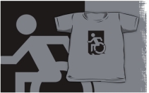 Accessible Means of Egress Icon Exit Sign Wheelchair Wheelie Running Man Symbol by Lee Wilson PWD Disability Emergency Evacuation Kids T-shirts 152