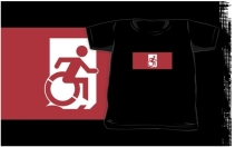 Accessible Means of Egress Icon Exit Sign Wheelchair Wheelie Running Man Symbol by Lee Wilson PWD Disability Emergency Evacuation Kids T-shirts 57