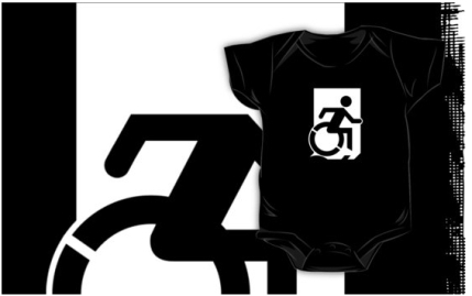 Accessible Means of Egress Icon Exit Sign Wheelchair Wheelie Running Man Symbol by Lee Wilson PWD Disability Emergency Evacuation Kids T-shirts 6