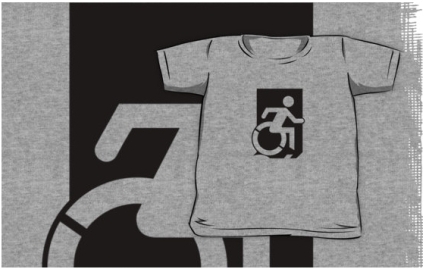 Accessible Means of Egress Icon Exit Sign Wheelchair Wheelie Running Man Symbol by Lee Wilson PWD Disability Emergency Evacuation Kids T-shirts 92