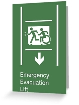 Accessible Means of Egress Icon Exit Sign Wheelchair Wheelie Running Man Symbol by Lee Wilson PWD Disability Emergency Evacuation Lift Elevator Greeting Card 12