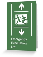 Accessible Means of Egress Icon Exit Sign Wheelchair Wheelie Running Man Symbol by Lee Wilson PWD Disability Emergency Evacuation Lift Elevator Greeting Card 3