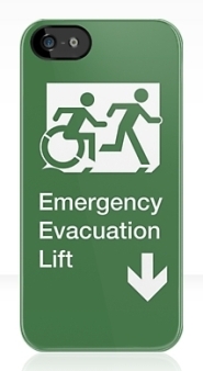 Accessible Means of Egress Icon Exit Sign Wheelchair Wheelie Running Man Symbol by Lee Wilson PWD Disability Emergency Evacuation Lift Elevator iPhone Case 8