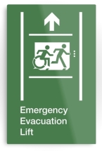 Accessible Means of Egress Icon Exit Sign Wheelchair Wheelie Running Man Symbol by Lee Wilson PWD Disability Emergency Evacuation Lift Elevator Metal Printed 2