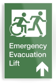Accessible Means of Egress Icon Exit Sign Wheelchair Wheelie Running Man Symbol by Lee Wilson PWD Disability Emergency Evacuation Lift Elevator Metal Printed 3