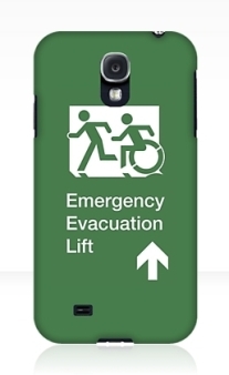 Accessible Means of Egress Icon Exit Sign Wheelchair Wheelie Running Man Symbol by Lee Wilson PWD Disability Emergency Evacuation Lift Elevator Samsung Galaxy Case 4