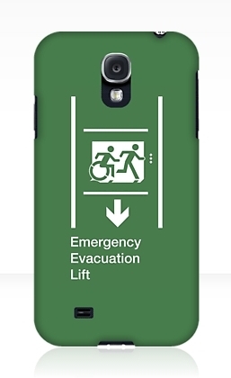 Accessible Means of Egress Icon Exit Sign Wheelchair Wheelie Running Man Symbol by Lee Wilson PWD Disability Emergency Evacuation Lift Elevator Samsung Galaxy Case 7