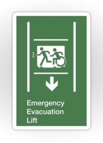 Accessible Means of Egress Icon Exit Sign Wheelchair Wheelie Running Man Symbol by Lee Wilson PWD Disability Emergency Evacuation Lift Elevator Sticker 11
