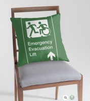 Accessible Means of Egress Icon Exit Sign Wheelchair Wheelie Running Man Symbol by Lee Wilson PWD Disability Emergency Evacuation Lift Elevator Throw Pillow 12
