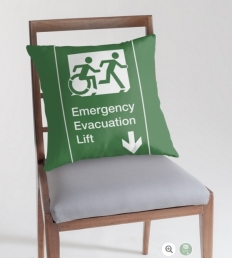Accessible Means of Egress Icon Exit Sign Wheelchair Wheelie Running Man Symbol by Lee Wilson PWD Disability Emergency Evacuation Lift Elevator Throw Pillow 8