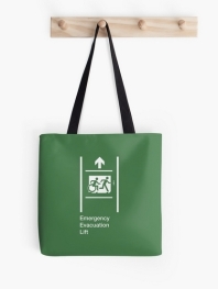 Accessible Means of Egress Icon Exit Sign Wheelchair Wheelie Running Man Symbol by Lee Wilson PWD Disability Emergency Evacuation Lift Elevator Tote Bag 5