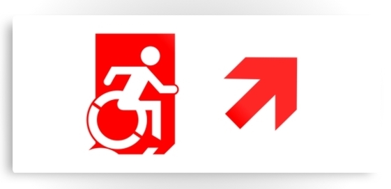Accessible Means of Egress Icon Exit Sign Wheelchair Wheelie Running Man Symbol by Lee Wilson PWD Disability Emergency Evacuation Metal Printed 108