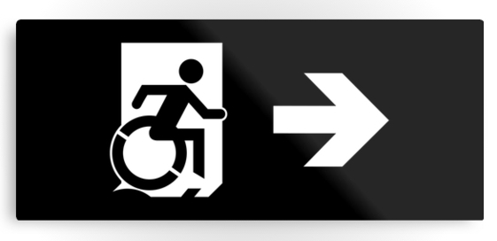 Accessible Means of Egress Icon Exit Sign Wheelchair Wheelie Running Man Symbol by Lee Wilson PWD Disability Emergency Evacuation Metal Printed 122