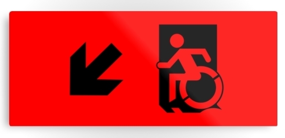 Accessible Means of Egress Icon Exit Sign Wheelchair Wheelie Running Man Symbol by Lee Wilson PWD Disability Emergency Evacuation Metal Printed 33