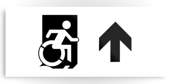 Accessible Means of Egress Icon Exit Sign Wheelchair Wheelie Running Man Symbol by Lee Wilson PWD Disability Emergency Evacuation Metal Printed 57