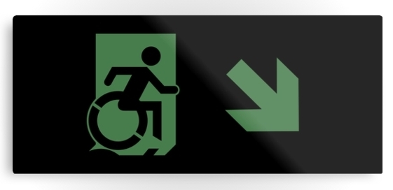 Accessible Means of Egress Icon Exit Sign Wheelchair Wheelie Running Man Symbol by Lee Wilson PWD Disability Emergency Evacuation Metal Printed 67