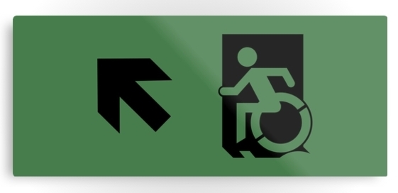 Accessible Means of Egress Icon Exit Sign Wheelchair Wheelie Running Man Symbol by Lee Wilson PWD Disability Emergency Evacuation Metal Printed 72