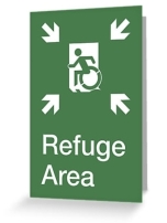 Accessible Means of Egress Icon Exit Sign Wheelchair Wheelie Running Man Symbol by Lee Wilson PWD Disability Emergency Evacuation Refuge Area Greeting Card 2