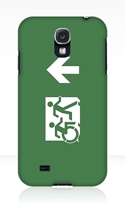 Accessible Means of Egress Icon Exit Sign Wheelchair Wheelie Running Man Symbol by Lee Wilson PWD Disability Emergency Evacuation Samsung Galaxy Case 13
