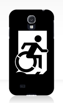 Accessible Means of Egress Icon Exit Sign Wheelchair Wheelie Running Man Symbol by Lee Wilson PWD Disability Emergency Evacuation Samsung Galaxy Case 156