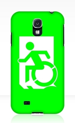 Accessible Means of Egress Icon Exit Sign Wheelchair Wheelie Running Man Symbol by Lee Wilson PWD Disability Emergency Evacuation Samsung Galaxy Case 64