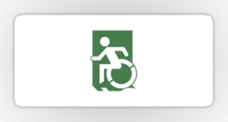 Accessible Means of Egress Icon Exit Sign Wheelchair Wheelie Running Man Symbol by Lee Wilson PWD Disability Emergency Evacuation Sticker 101