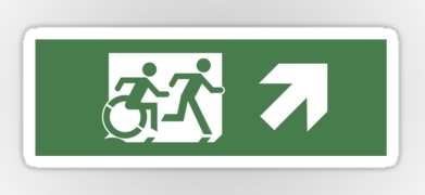 Accessible Means of Egress Icon Exit Sign Wheelchair Wheelie Running Man Symbol by Lee Wilson PWD Disability Emergency Evacuation Sticker 10