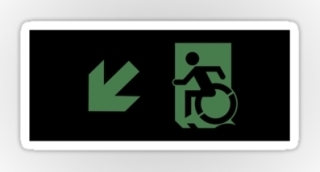 Accessible Means of Egress Icon Exit Sign Wheelchair Wheelie Running Man Symbol by Lee Wilson PWD Disability Emergency Evacuation Sticker 112