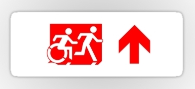Accessible Means of Egress Icon Exit Sign Wheelchair Wheelie Running Man Symbol by Lee Wilson PWD Disability Emergency Evacuation Sticker 114