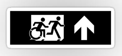 Accessible Means of Egress Icon Exit Sign Wheelchair Wheelie Running Man Symbol by Lee Wilson PWD Disability Emergency Evacuation Sticker 127
