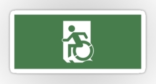 Accessible Means of Egress Icon Exit Sign Wheelchair Wheelie Running Man Symbol by Lee Wilson PWD Disability Emergency Evacuation Sticker 15