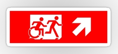 Accessible Means of Egress Icon Exit Sign Wheelchair Wheelie Running Man Symbol by Lee Wilson PWD Disability Emergency Evacuation Sticker 23