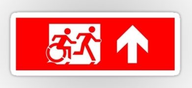 Accessible Means of Egress Icon Exit Sign Wheelchair Wheelie Running Man Symbol by Lee Wilson PWD Disability Emergency Evacuation Sticker 26