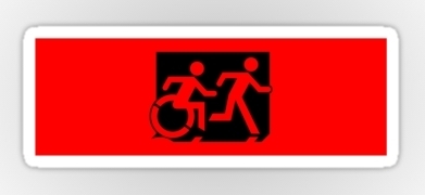 Accessible Means of Egress Icon Exit Sign Wheelchair Wheelie Running Man Symbol by Lee Wilson PWD Disability Emergency Evacuation Sticker 34