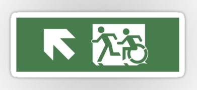 Accessible Means of Egress Icon Exit Sign Wheelchair Wheelie Running Man Symbol by Lee Wilson PWD Disability Emergency Evacuation Sticker 4