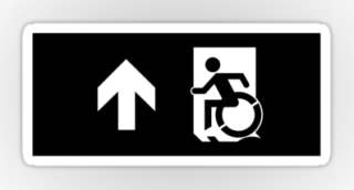 Accessible Means of Egress Icon Exit Sign Wheelchair Wheelie Running Man Symbol by Lee Wilson PWD Disability Emergency Evacuation Sticker 49