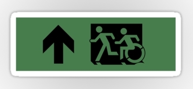 Accessible Means of Egress Icon Exit Sign Wheelchair Wheelie Running Man Symbol by Lee Wilson PWD Disability Emergency Evacuation Sticker 68