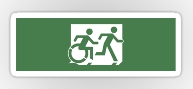 Accessible Means of Egress Icon Exit Sign Wheelchair Wheelie Running Man Symbol by Lee Wilson PWD Disability Emergency Evacuation Sticker 7