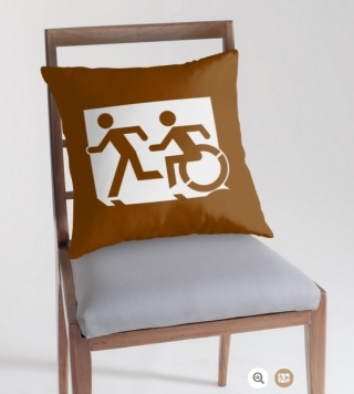 Accessible Means of Egress Icon Exit Sign Wheelchair Wheelie Running Man Symbol by Lee Wilson PWD Disability Emergency Evacuation Throw Pillow Cushion 103