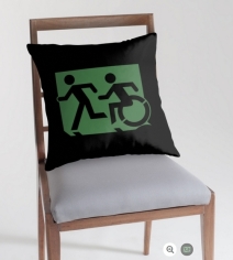 Accessible Means of Egress Icon Exit Sign Wheelchair Wheelie Running Man Symbol by Lee Wilson PWD Disability Emergency Evacuation Throw Pillow Cushion 105