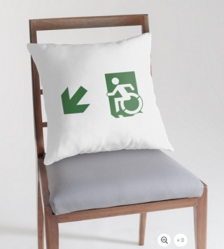Accessible Means of Egress Icon Exit Sign Wheelchair Wheelie Running Man Symbol by Lee Wilson PWD Disability Emergency Evacuation Throw Pillow Cushion 106