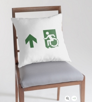 Accessible Means of Egress Icon Exit Sign Wheelchair Wheelie Running Man Symbol by Lee Wilson PWD Disability Emergency Evacuation Throw Pillow Cushion 109