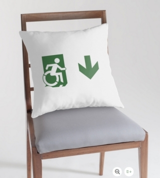 Accessible Means of Egress Icon Exit Sign Wheelchair Wheelie Running Man Symbol by Lee Wilson PWD Disability Emergency Evacuation Throw Pillow Cushion 111